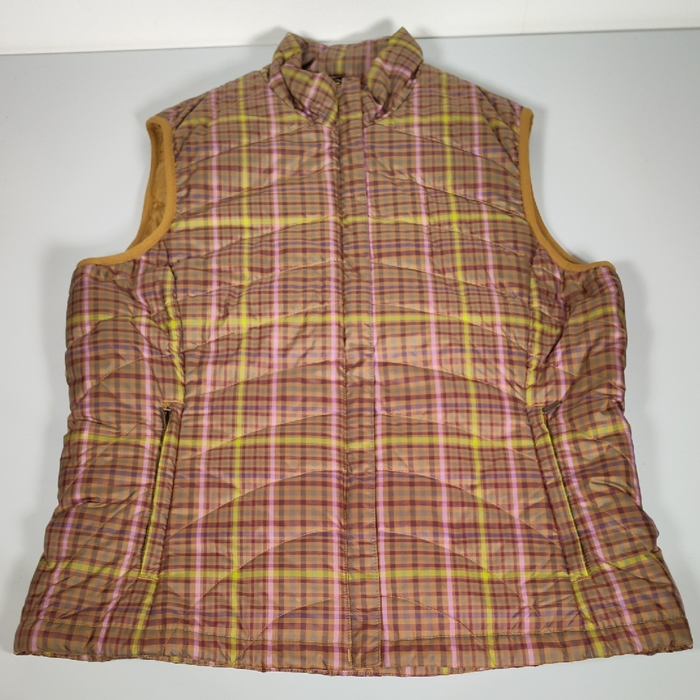 Lands' End brown plaid lightweight puffer vest‎ S
